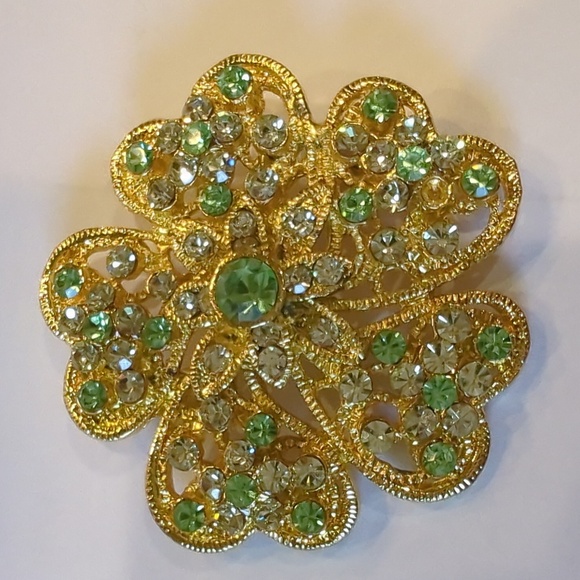 Green Rhinestone Flower Brooch - Picture 4 of 4